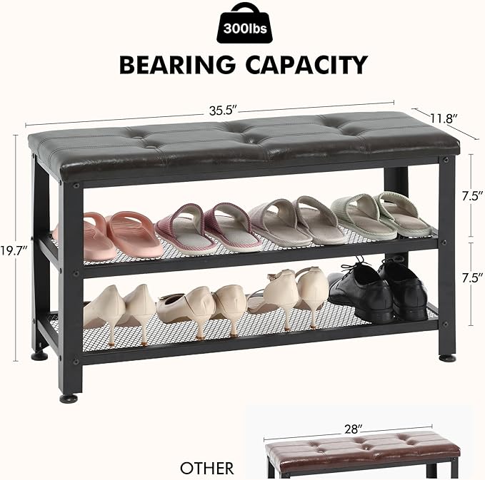 Apicizon 35.5" Shoe Rack Bench, 3-Tier Entryway Bench, - Image 2