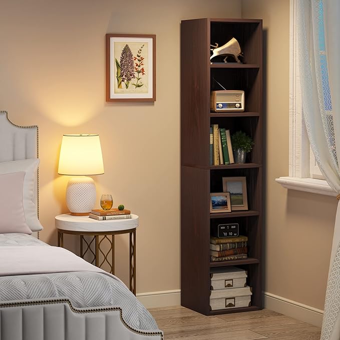 LITTLE TREE 70.9 Inch Tall Narrow Bookcase, Corner Bookshelf 6 Tier Cube - Image 4