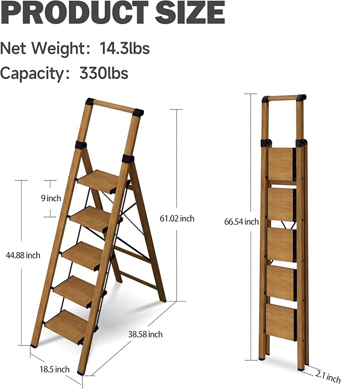 5 Step Step Ladder, Lightweight Folding Step Stool - Image 6