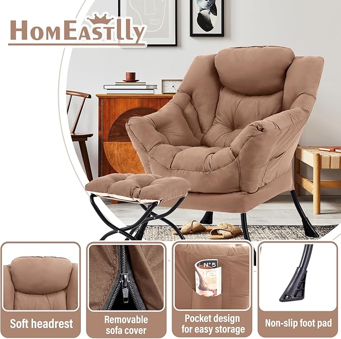 Large Lazy Chair with Ottoman, Accent Reading Chair with a Footrest, Cozy - Image 6