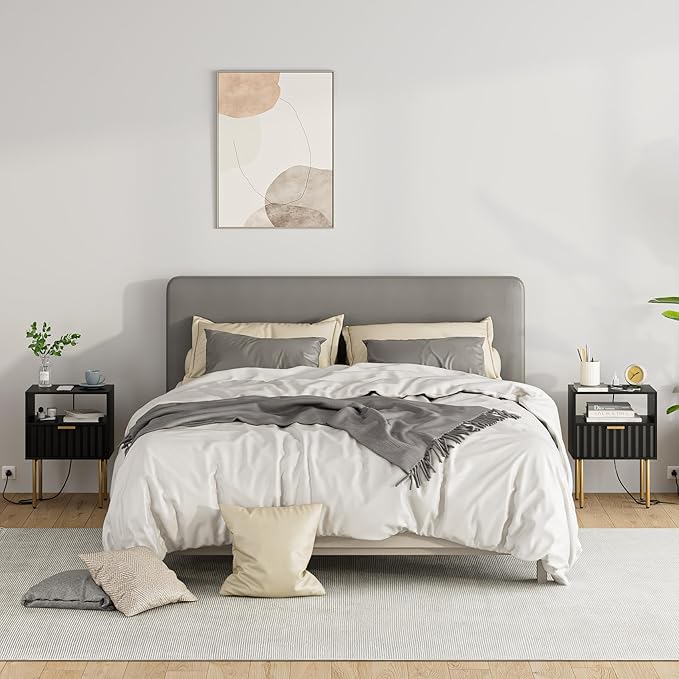 Masupu Nightstand with Charging Station, Mid-Century Modern Bedside Table with - Image 7