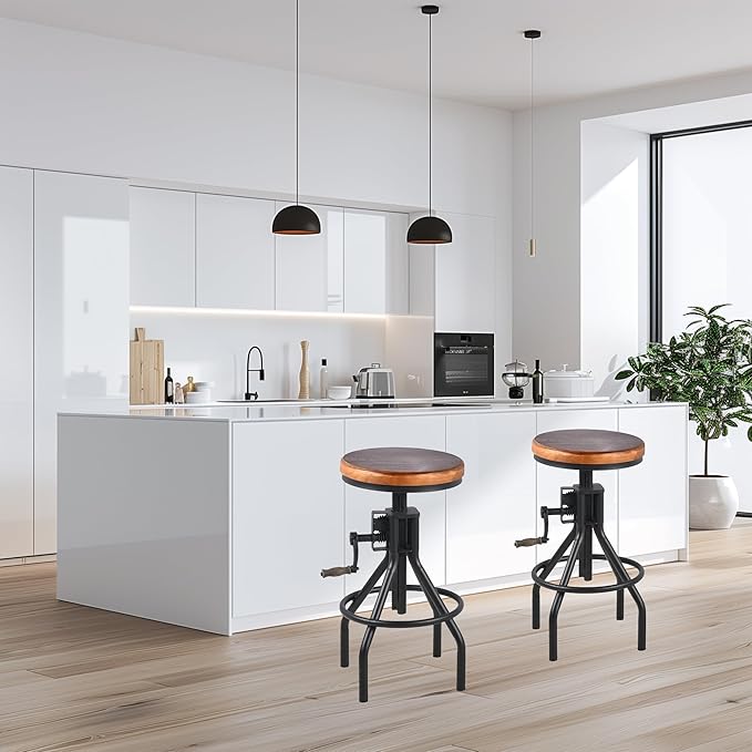 Diwhy Industrial Farmhouse Counter Stool Wooden Seat Height Adjustable - Image 8