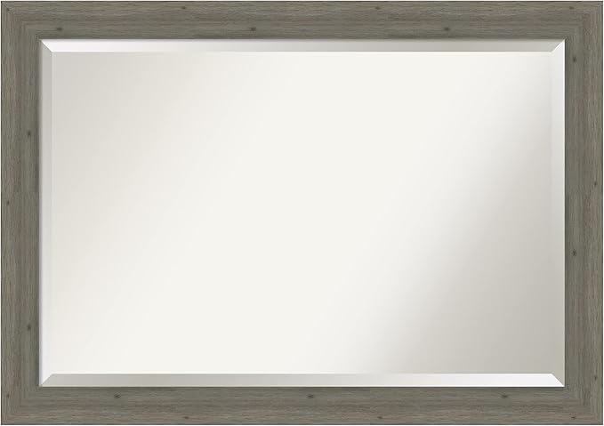 Amanti Art Grey Wall Mirror 29x41 Fencepost Grey Narrow Rectangle Bathroom by AmantiArt