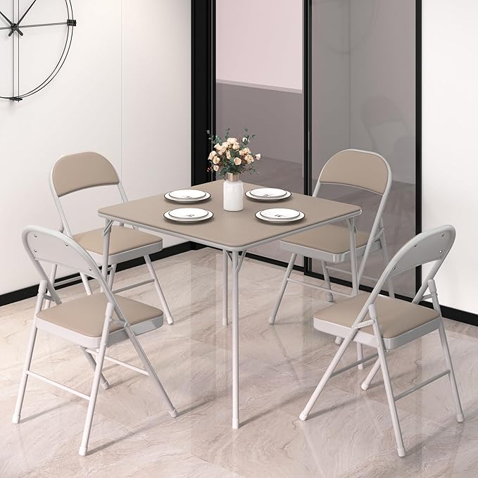 VECELO Portable Folding Card Table Square and Chair Set - Image 2