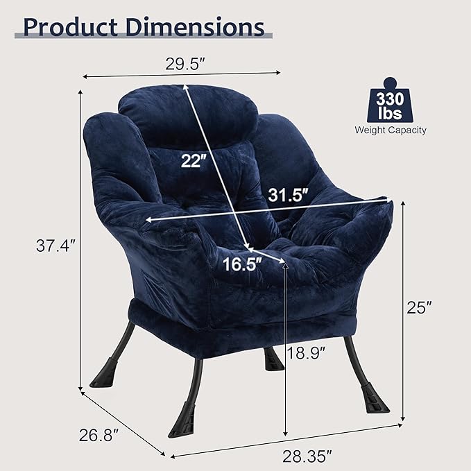 Fabric Lazy Chair for Adults, Oversized Upholstered Sofa Chair, Plush Comfy - Image 3