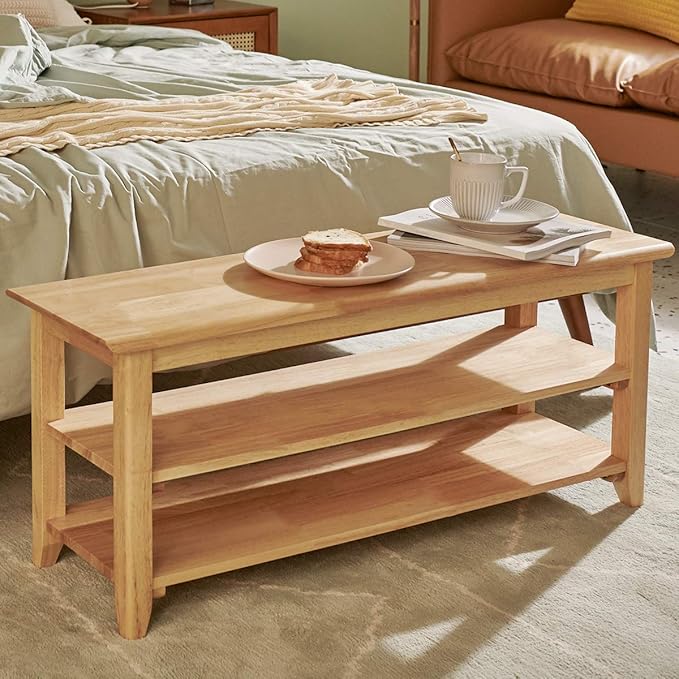 XKZG Storage Bench Wooden Shoe Rack Bench Simple Style Wood Entryway Bench - Image 4