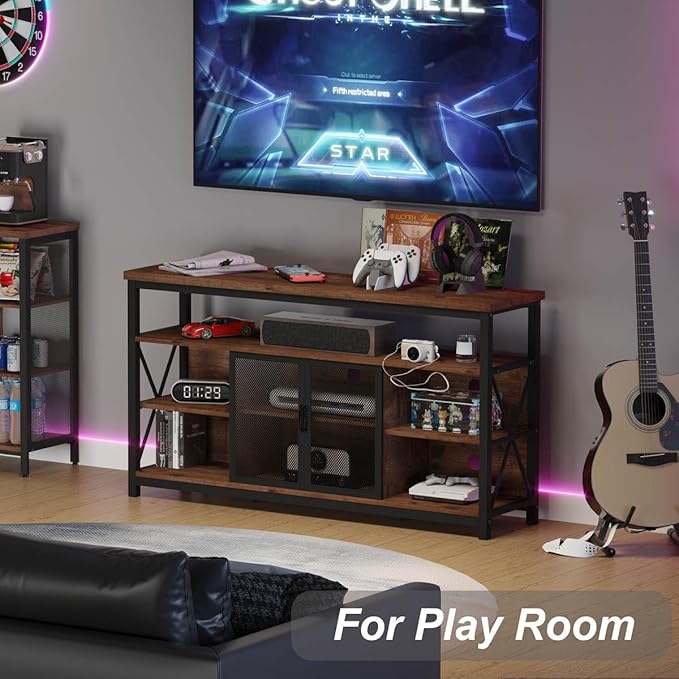 BON AUGURE Tall TV Stand for TVs up to 65 Inch, Industrial Wood Entertainment - Image 8