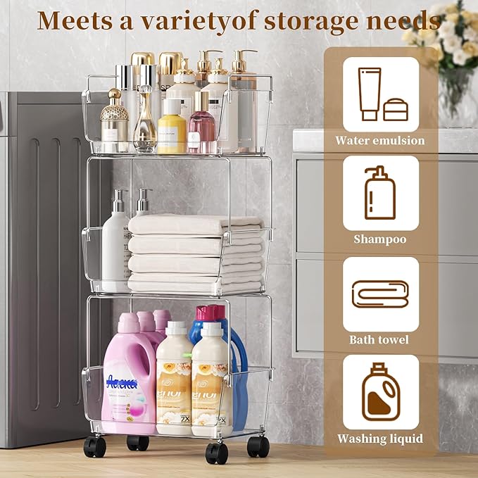 YCIA&DONE 3 Tier Rolling Cart, Storage Shelf Organizer - Image 5