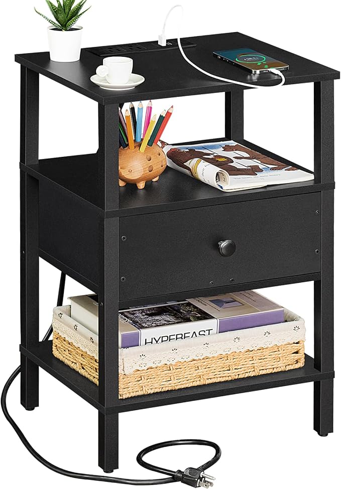 Lerliuo Nightstand with Charging Station and USB Ports, 3-Tier Storage End by Lerliuo