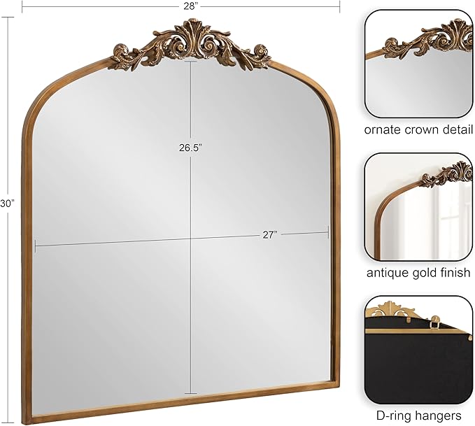 Kate and Laurel Arendahl Ornate Traditional Square Arched Mirror; 28 x 30; - Image 2