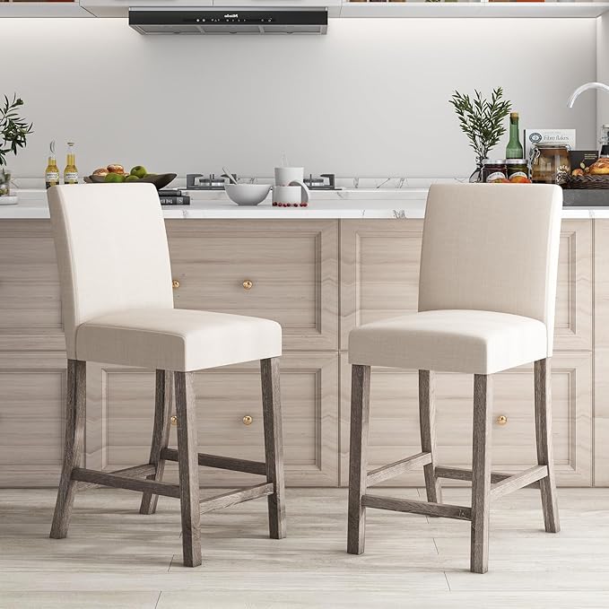 COSTWAY Upholstered Counter Height Stools Set of 2, Bar Stools w/Ergonomic - Image 7