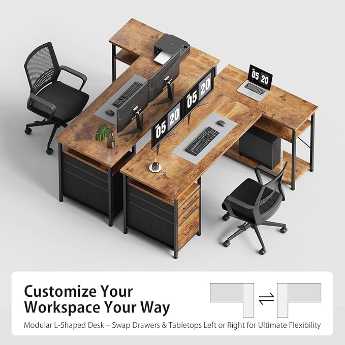 55" Computer Desk with Drawers, Desks - Image 5
