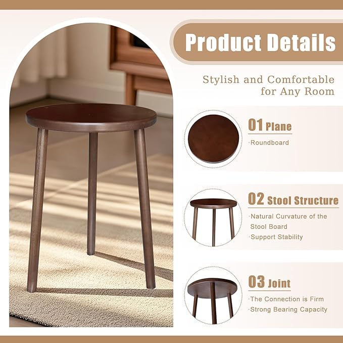Walnut Side Table, Round End Table, Solid Rubberwood Small Accent Table - Image 5