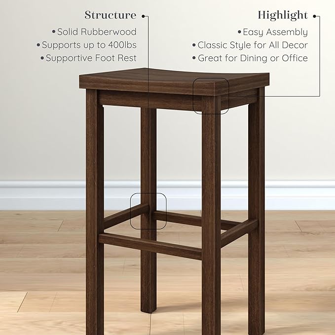 Grain & Grove Smith Collection Solid Wood Bar Stool, 30 inch Saddle-Seat Bar - Image 4