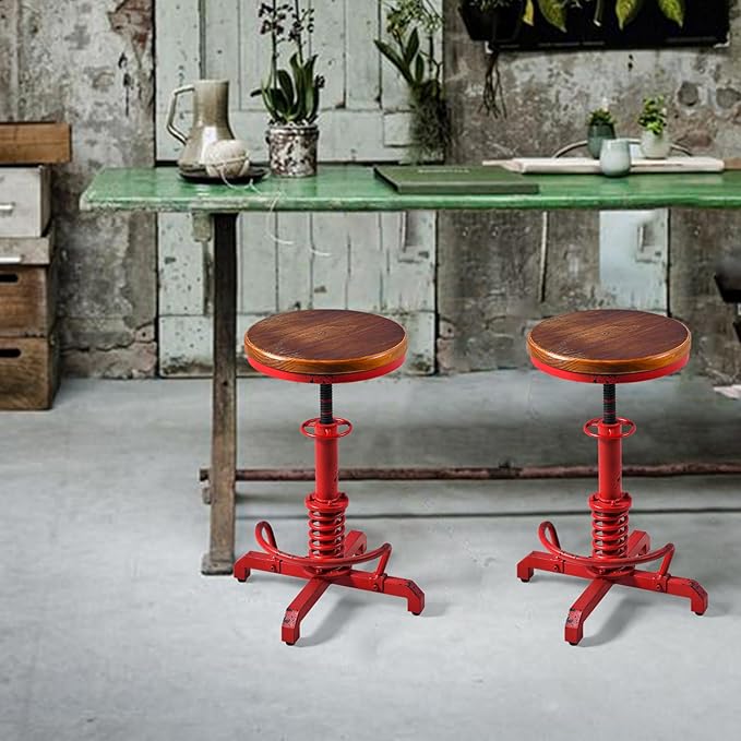 Topower Industrial Retro Vintage Farm Wooden Seat Tractor Stool Kitchen Swivel - Image 2