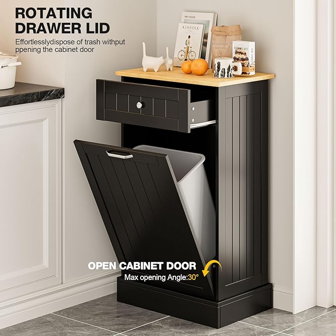GAZHOME 10 Gallon Tilt Out Trash Cabinet, Upgrade Wooden Free Standing Recyclin - Image 3