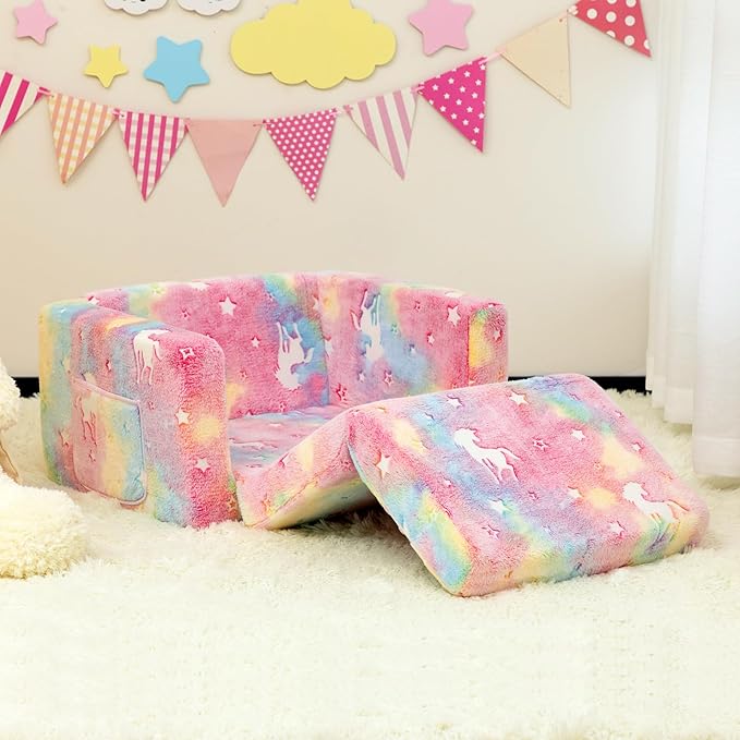 ALIMORDEN 2-in-1 Flip Out Cuddly Sherpa Toddler Couch, Convertible Sofa to - Image 2