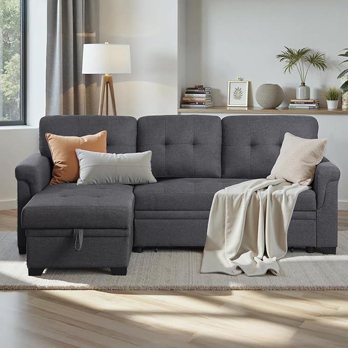 83 Inch L Shaped Modular Convertible Sleeper Sectional Sofa Bed - Image 3