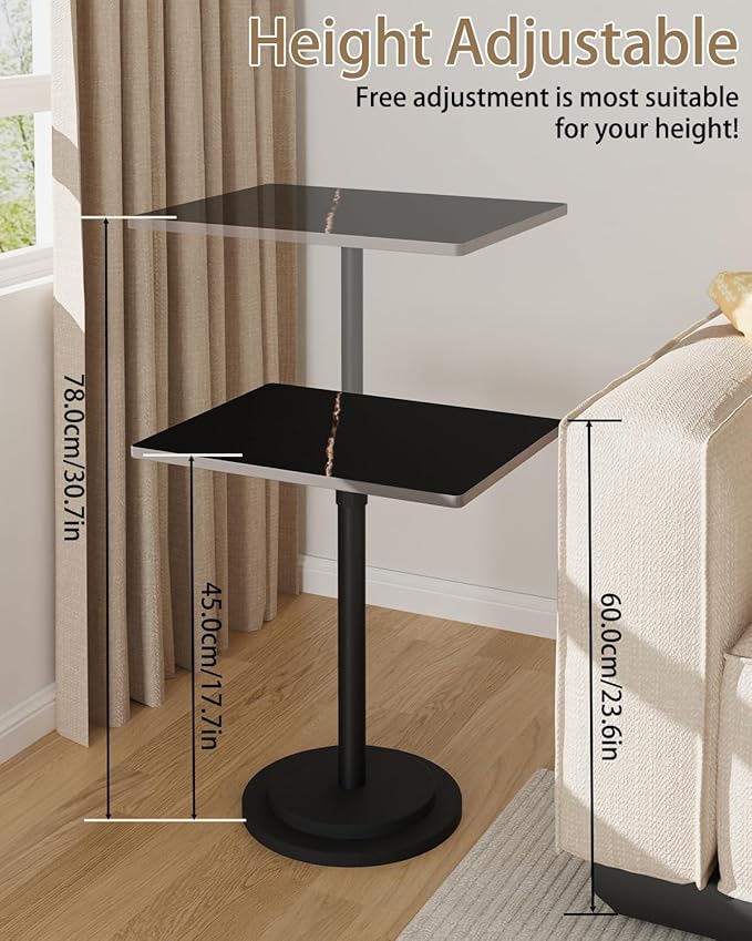 Small Side Table, Height Adjustable Nightstand, Square Indoor Metal Plant Stand - Image 3