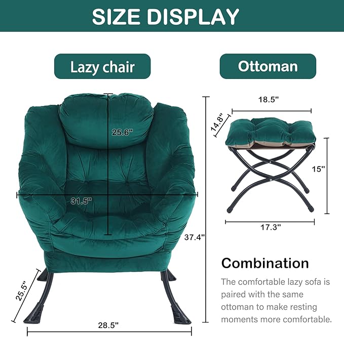LITA Lazy Chair With Ottoman, Modern Accent Leisure Upholstered Sofa, - Image 3