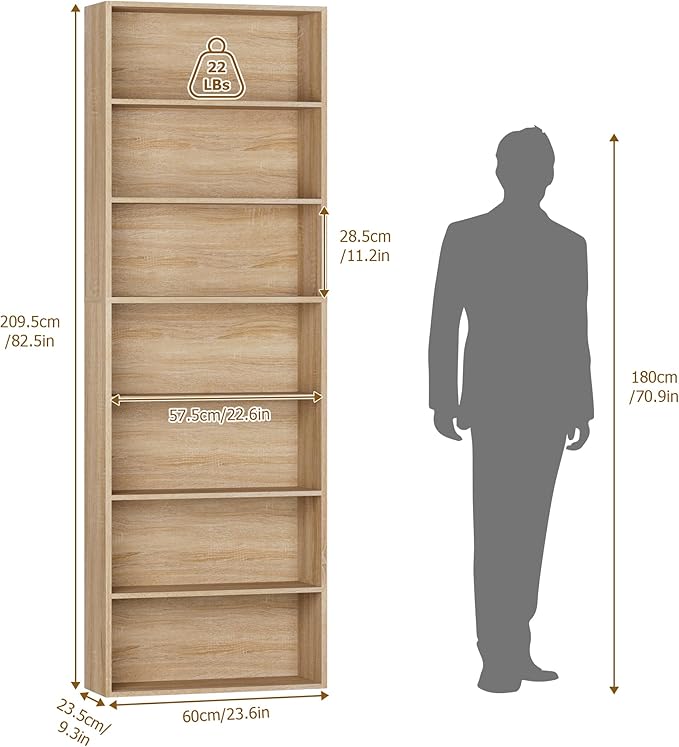 82" Tall Bookshelf, 7-Tier Open Shelves Bookcase, Freestanding Display Storage - Image 3
