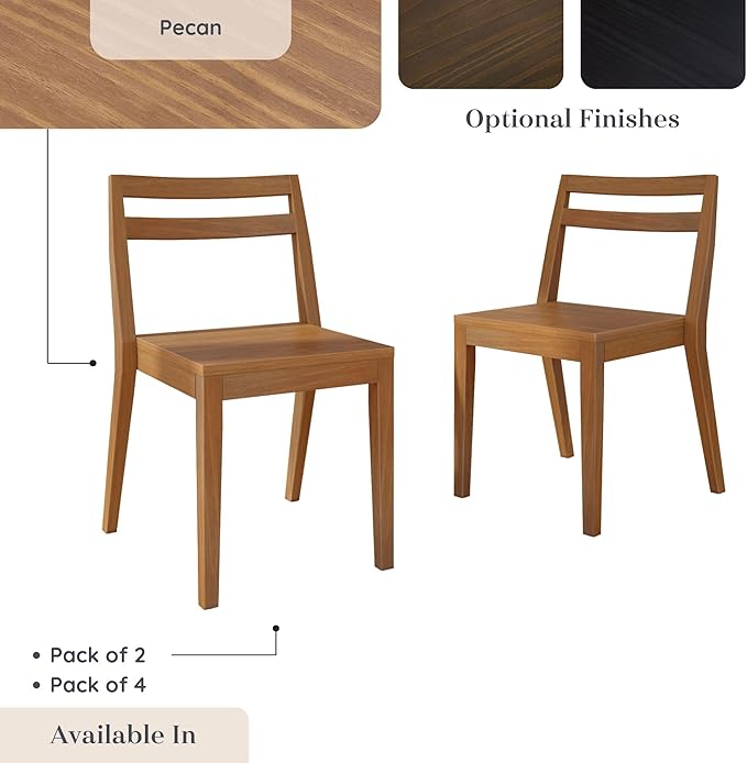 Grain & Grove Davie Dining Room Chairs Set of 2, Solid Wood Modern Kitchen Chair - Image 7