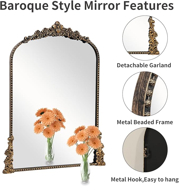 Vintage Arched Mirror, Vintage Black - Image 2