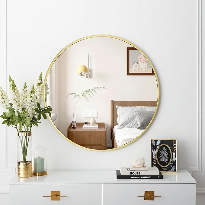 Large Round Gold Mirror 36 inch, Matte Gold Circle Mirror - Image 7