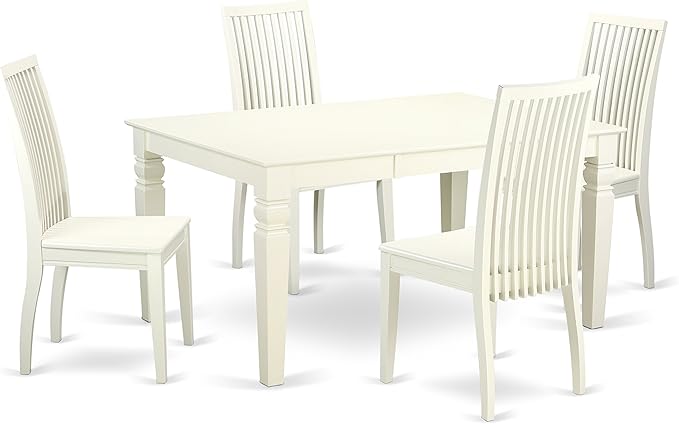 East West Furniture WEIP5-LWH-W 5 Piece Dining Set Includes a Rectangle Dining - Image 2