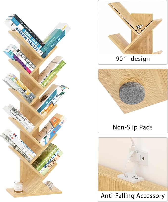 10 Tier Tree Book Shelf, Floor Standing Wood Bookshelf - Image 7