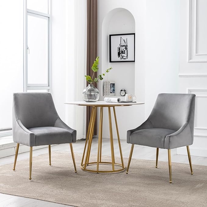 Modern Velvet Dining Chairs Set of 2, Contemporary Upholstered Furniture - Image 6