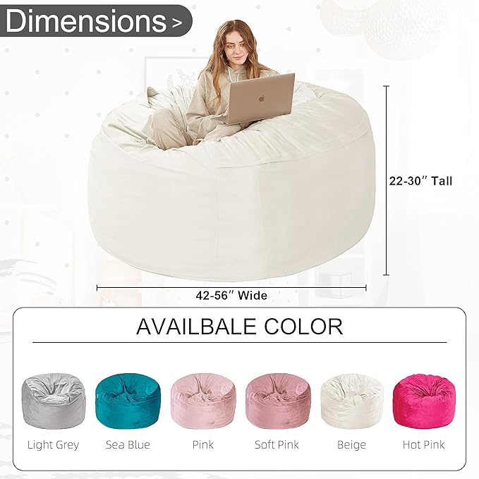 HABUTWAY Bean Bag Chair: Giant 4' Memory Foam Furniture Bean Bag Chairs - Image 3