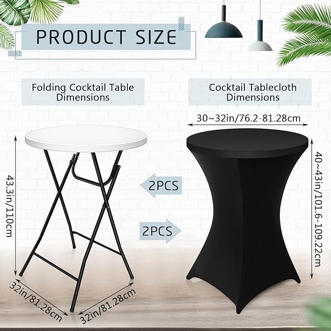 Wenqik 2 Sets 32" High Top Round Folding Cocktail Tables White Bar Height - Image 3