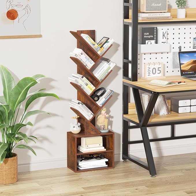 10 Tier Tree Bookshelf, Floor Standing Wood Tall Bookcase - Image 8