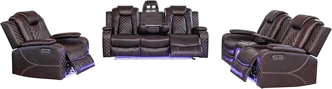 Ball & Cast Power Recliner Sofa Set Leather Reclining Sofa Set Living Room - Image 13