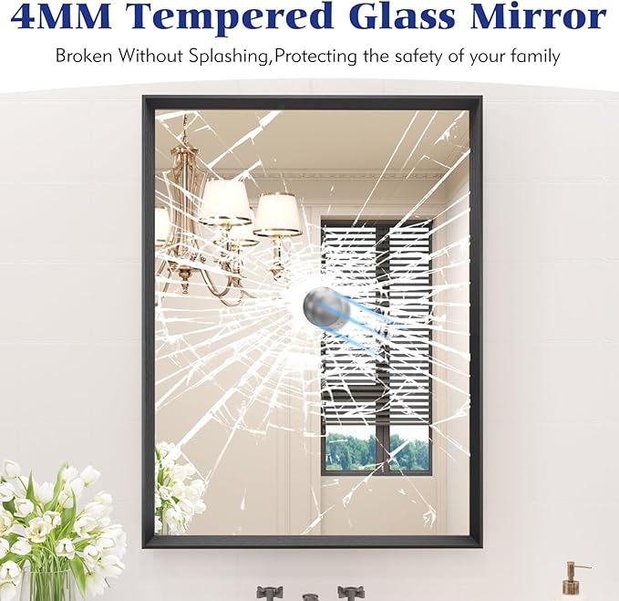 Bathroom Vanity Mirror 24x32 Inch, Matte Black Rectangle Bathroom Mirror - Image 5