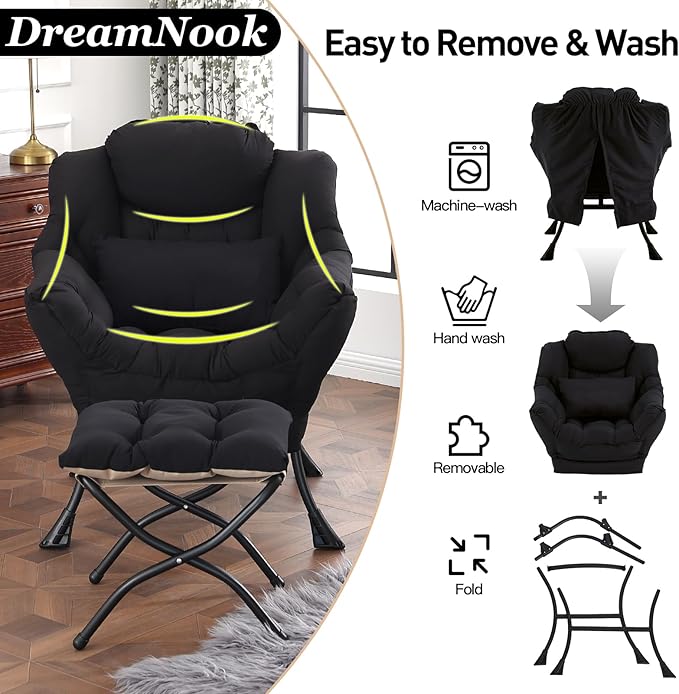 Lazy Chair with Ottoman, Modern Accent Chair with Lumbar Pillow, Comfy Chairs - Image 7