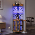 Corner Bar Cabinet with Power Outlet, 5-Tier Corner Wine Cabinet with Led Strip by Airynee