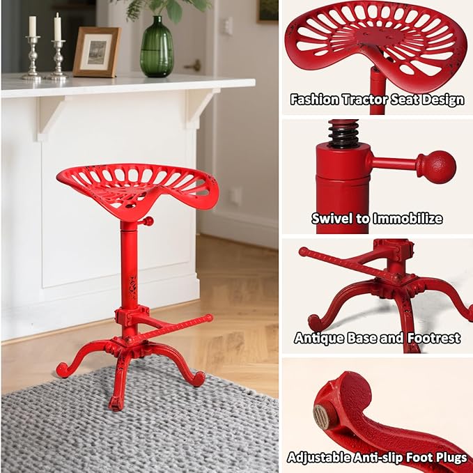 Industrial Tractor Seat Bar Stools Rustic Swivel Metal Saddle Seat Kitchen - Image 6