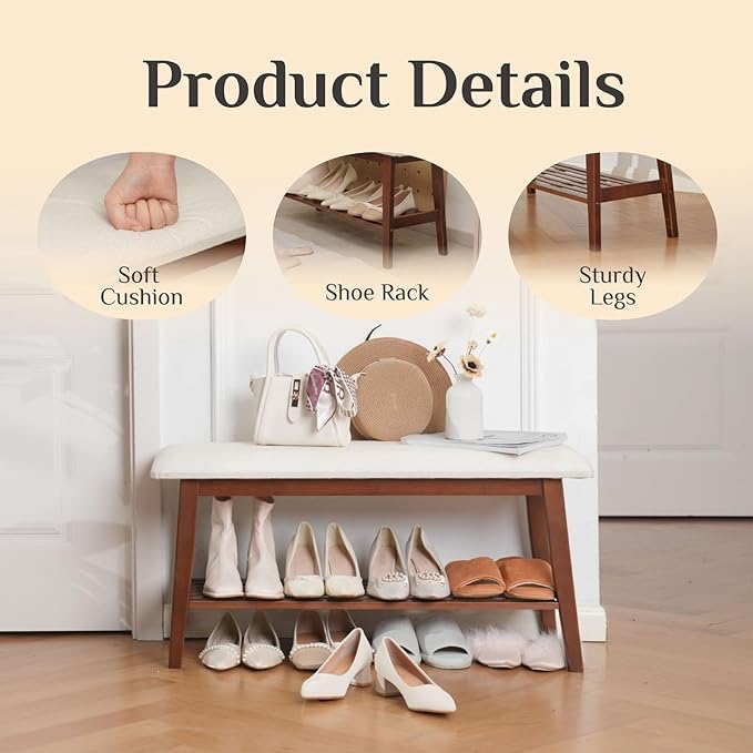 Entryway Shoe Bench, 35.4" Bamboo Bench - Image 5