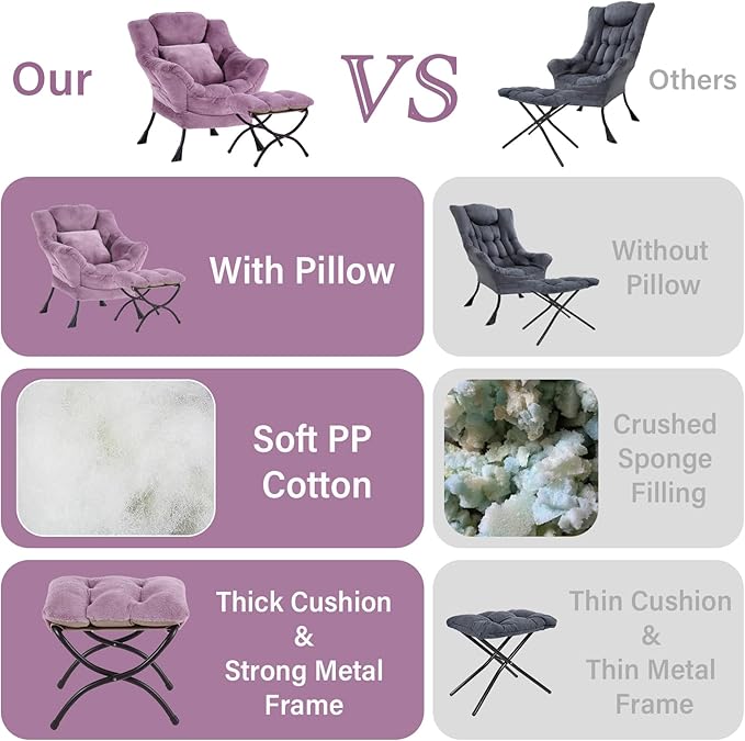Lazy Chair with Ottoman, Comfy Reading Lounge Chair with Footstool & Throw - Image 7
