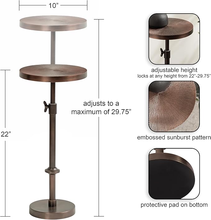 Kate and Laurel Engles Traditional Adjustable-Height Pedestal Drink Table; 10 x - Image 3