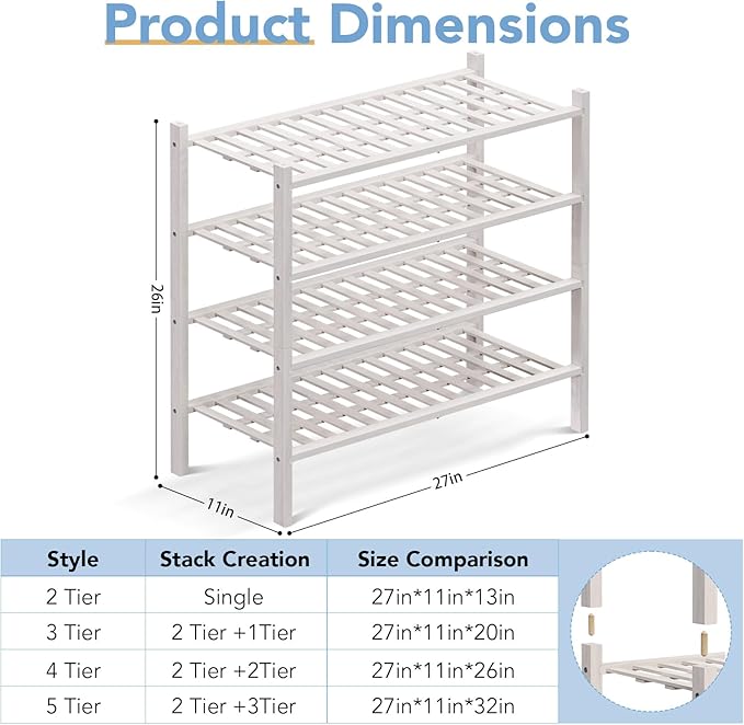 Haddockway 4 Tier Bamboo Shoe Rack Storage Organizer, Small Space 27"x11"x26" - Image 3