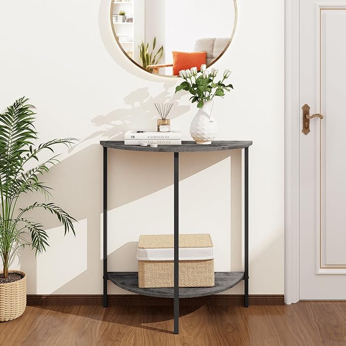 Homode Rustic Grey Farmhouse Half Moon Table, Small Entryway Table - Image 2