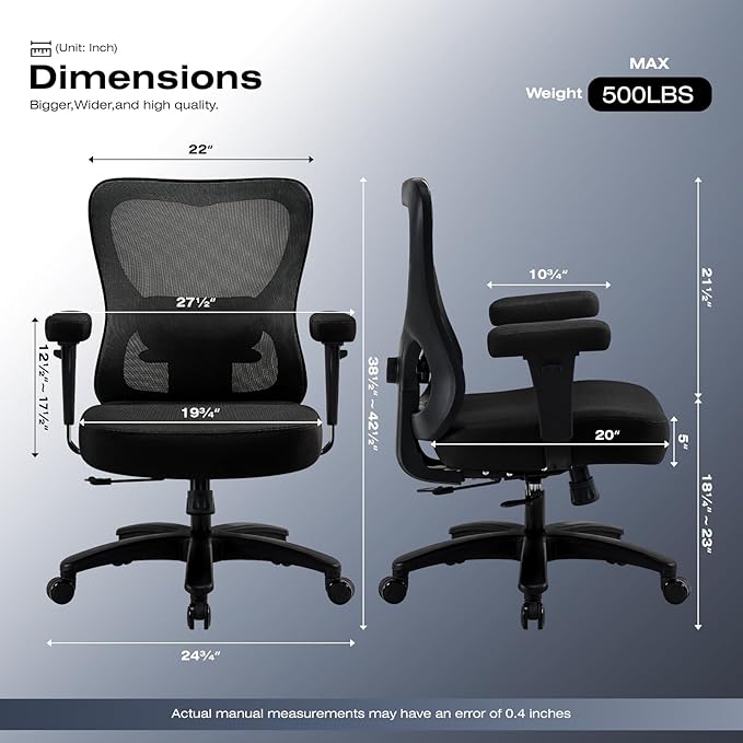 Big and Wide Office Chair 500lbs，Ergonomic Desk Chair - Image 2