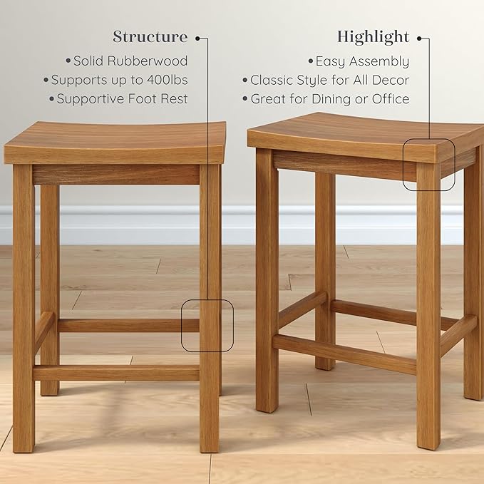 Grain & Grove Smith Collection Set of 2 Solid Wood Counter Height Bar Stools - Image 4
