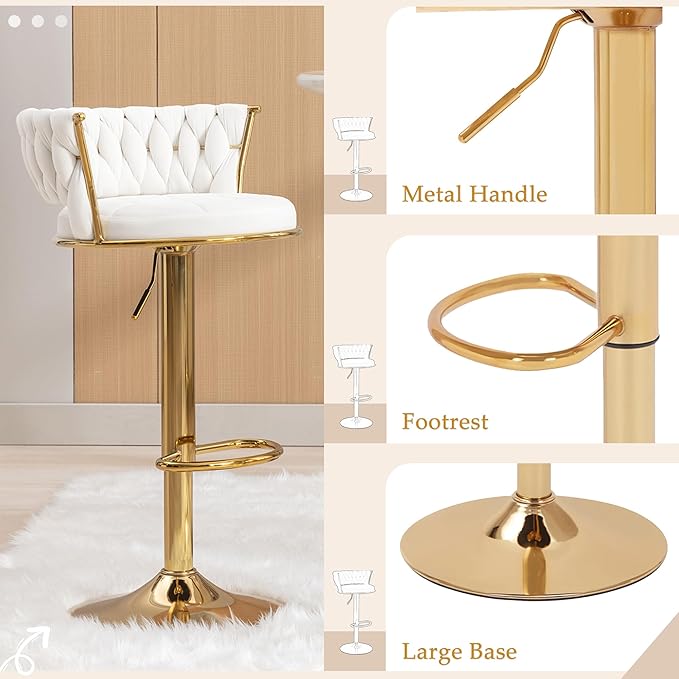 VECELO Bar Stools Set of 2, Adjustable Barstools Counter Height Stools - Image 5