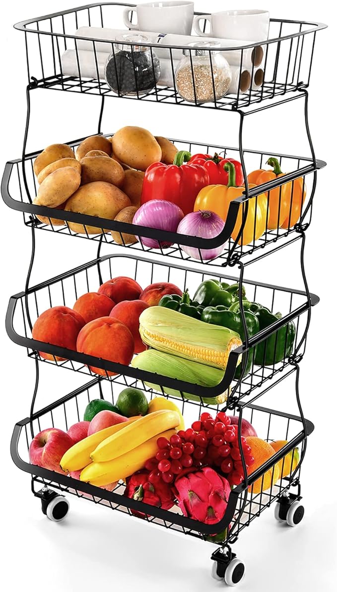 Fruit Vegetable Storage Basket, 4 Tier Stackable Metal Wire Storage Baskets by MiyawellOfficial