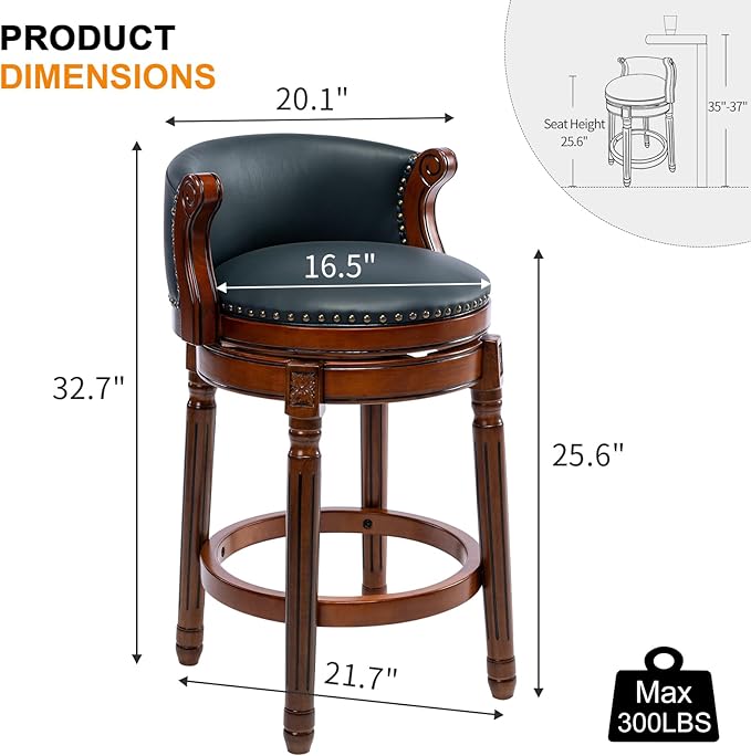 CozyRain Bar Stools Rubber Wood Counter Height Bar Stool Leather Upholstered - Image 3