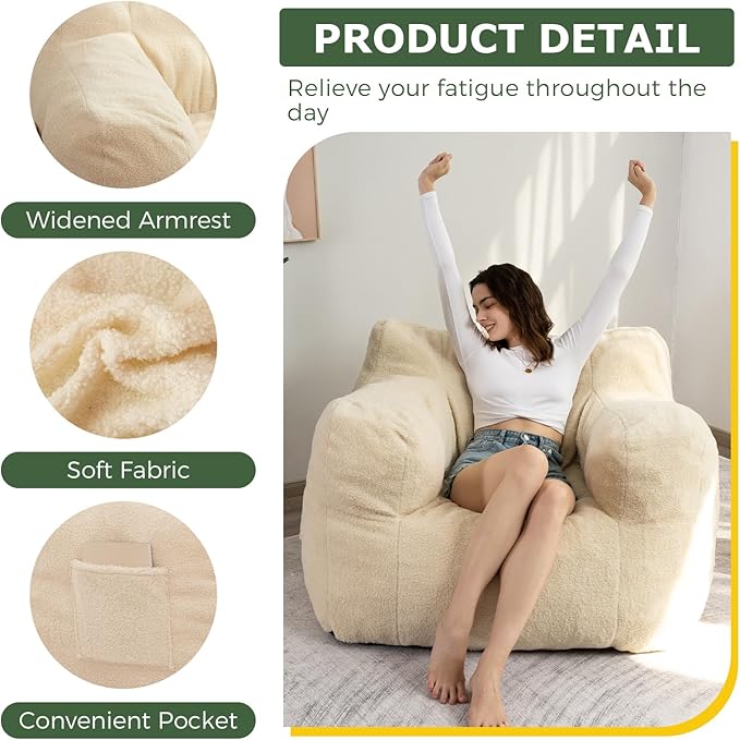 HIGOGOGO Giant Bean Bag Chairs for Adults, Big Comfy Chair Sofa for Bedroom - Image 5